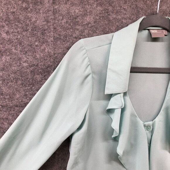 Asos Long Sleeve Chiffon Blouse Womens 0 (XS) Blue Ruffle V-Neck Button Front - Picture 5 of 11